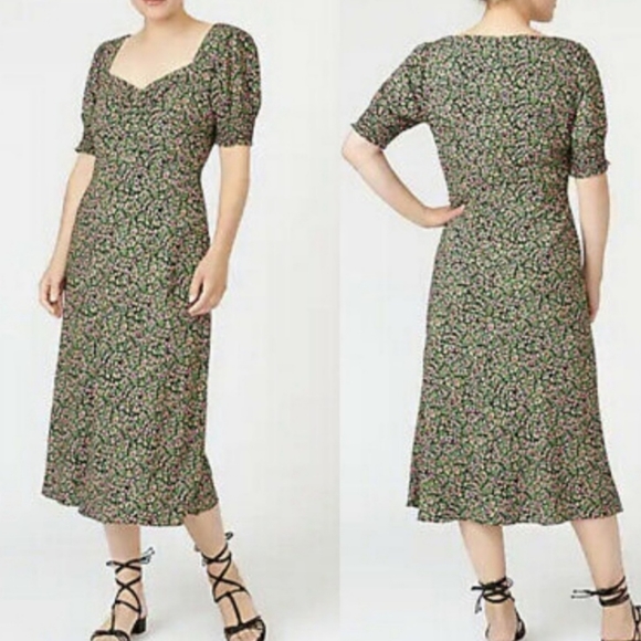 J.Crew Smocked Short Sleeve Floral Midi Dress 10 - Picture 3 of 11